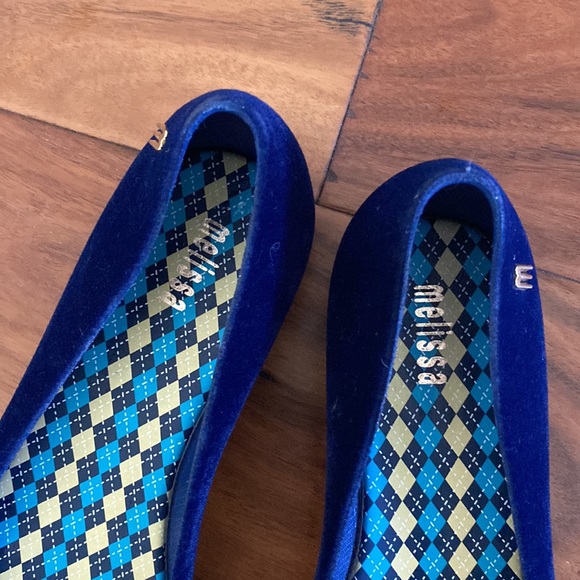 Melissa Ultra Girl Flocked Peep Toe Shoes Slip Ons Royal Blue Size 2 - Picture 4 of 7